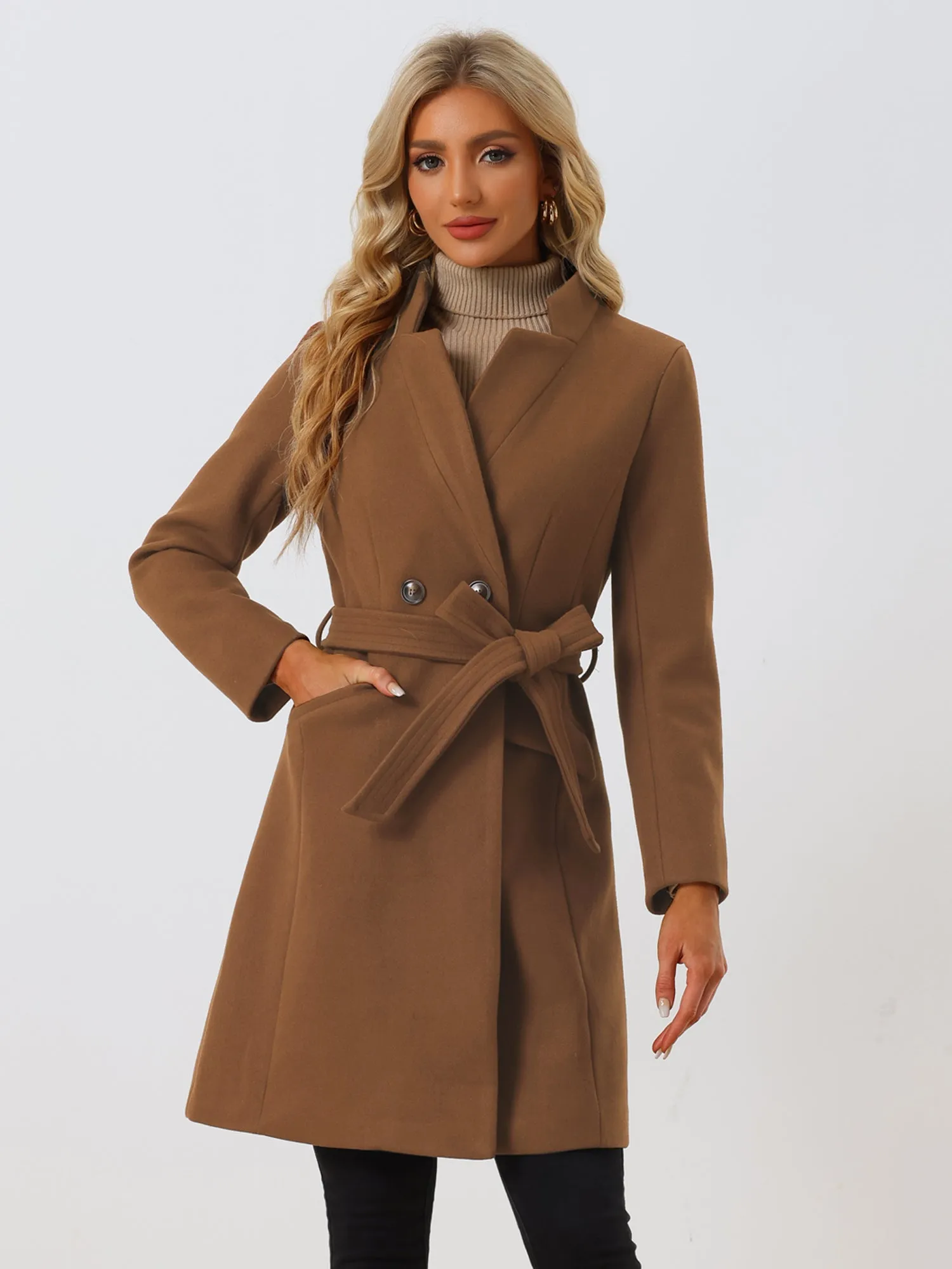 Belted Stand Collar Winter Fully Lined Belted Coats
